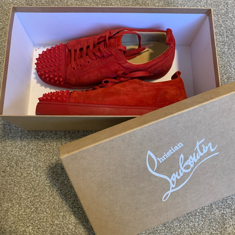 Christian LOUBOUTIN: red LOUIS JUNIOR SPIKES MEN'S FLAT